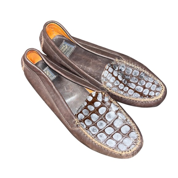 andre assous Italy leather driving loafers flats shoes brown 10 Italian - Picture 4 of 6